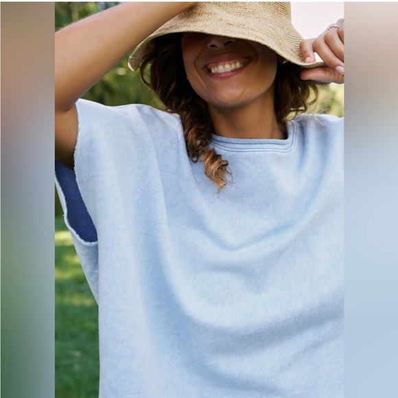 Frank & Eileen Womens Olive Capelet Top OS Mineral Blue Coastal Lagenlook Layer - Picture 10 of 15